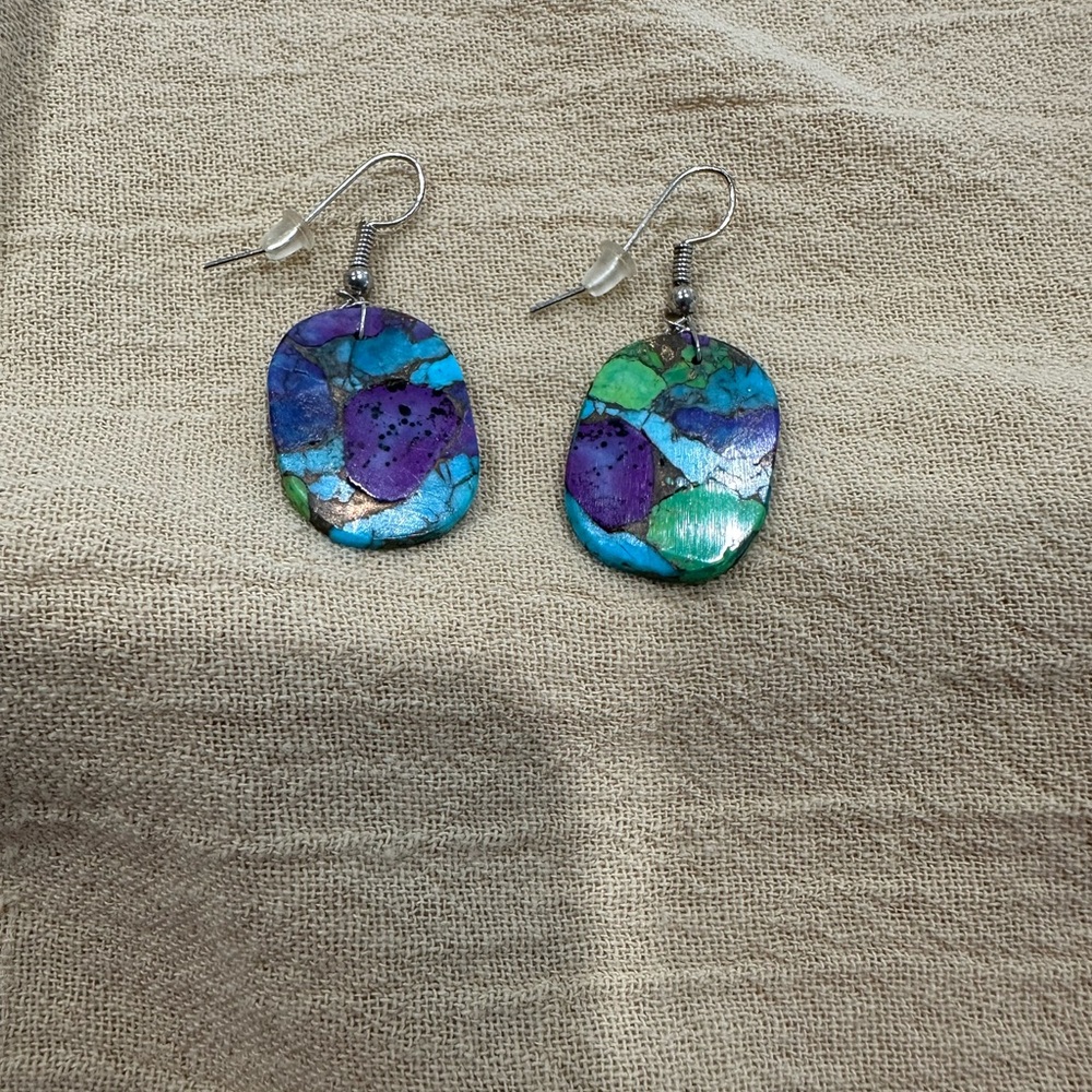 Native American Turquoise Slab Earrings
